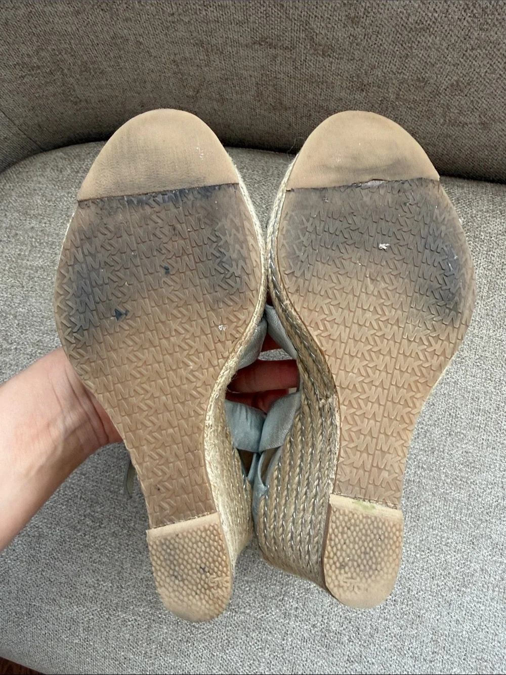 Michael Kors Metallic Silver Leather Espadrille Wedges